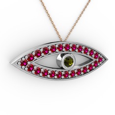 Ayn Kolye - Peridot ve rodolit garnet 14 ayar beyaz altın kolye (40 cm gümüş rolo zincir) #1fybjut