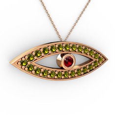 Garnet ve peridot 18 ayar rose altın kolye (40 cm rose altın rolo zincir)