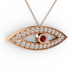 Ayn Kolye - Rodolit garnet ve pırlanta 14 ayar rose altın kolye (0.264 karat, 40 cm rose altın rolo zincir) #1gcd753