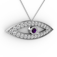 Ayn Kolye - Ametist ve swarovski 14 ayar beyaz altın kolye (40 cm beyaz altın rolo zincir) #1ge9qen