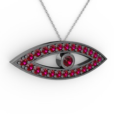 Ayn Kolye - Rodolit garnet 925 ayar siyah rodyum kaplama gümüş kolye (40 cm beyaz altın rolo zincir) #1gh8amp