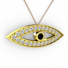 Siyah zirkon ve beyaz zirkon 18 ayar altın kolye (40 cm rose altın rolo zincir)