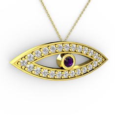 Ametist ve beyaz zirkon 18 ayar altın kolye (40 cm altın rolo zincir)