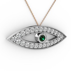 Ayn Kolye - Yeşil kuvars ve swarovski 18 ayar beyaz altın kolye (40 cm rose altın rolo zincir) #1h0rp4d