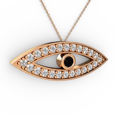 Siyah zirkon ve pırlanta 18 ayar rose altın kolye (0.264 karat, 40 cm gümüş rolo zincir)