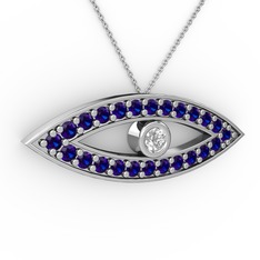 Ayn Kolye - Swarovski ve lab safir 925 ayar gümüş kolye (40 cm beyaz altın rolo zincir) #1h8d5n6