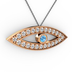Akuamarin ve swarovski 14 ayar rose altın kolye (40 cm gümüş rolo zincir)