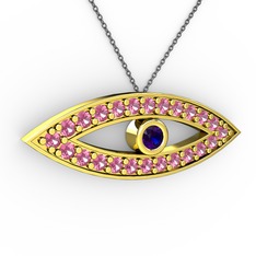 Ayn Kolye - Lab safir ve pembe kuvars 18 ayar altın kolye (40 cm gümüş rolo zincir) #1hxd6wo