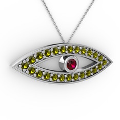 Ayn Kolye - Rodolit garnet ve peridot 8 ayar beyaz altın kolye (40 cm beyaz altın rolo zincir) #1ie0n3r