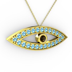 Ayn Kolye - Dumanlı kuvars ve akuamarin 925 ayar altın kaplama gümüş kolye (40 cm altın rolo zincir) #1ip2kd9