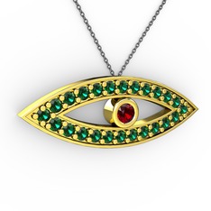 Garnet ve yeşil kuvars 925 ayar altın kaplama gümüş kolye (40 cm gümüş rolo zincir)