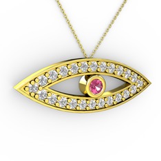 Ayn Kolye - Pembe kuvars ve swarovski 14 ayar altın kolye (40 cm altın rolo zincir) #1j5cc8r