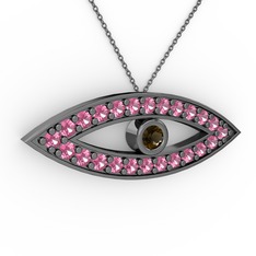 Ayn Kolye - Dumanlı kuvars ve pembe kuvars 925 ayar siyah rodyum kaplama gümüş kolye (40 cm gümüş rolo zincir) #1j66sot