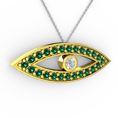 Ayn Kolye - Swarovski ve yeşil kuvars 8 ayar altın kolye (40 cm beyaz altın rolo zincir) #1jyu8ry