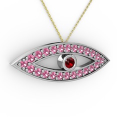 Ayn Kolye - Garnet ve pembe kuvars 14 ayar beyaz altın kolye (40 cm altın rolo zincir) #1kjjrwn