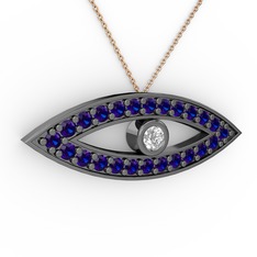 Ayn Kolye - Swarovski ve lab safir 925 ayar siyah rodyum kaplama gümüş kolye (40 cm rose altın rolo zincir) #1ksa6d9