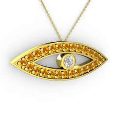 Pırlanta ve sitrin 8 ayar altın kolye (0.036 karat, 40 cm altın rolo zincir)