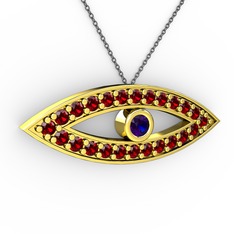 Ayn Kolye - Lab safir ve garnet 18 ayar altın kolye (40 cm gümüş rolo zincir) #1lr4ebp