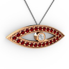 Ayn Kolye - Swarovski ve garnet 8 ayar rose altın kolye (40 cm gümüş rolo zincir) #1mkdowa