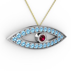 Rodolit garnet ve akuamarin 925 ayar gümüş kolye (40 cm altın rolo zincir)