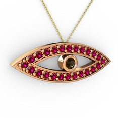 Ayn Kolye - Dumanlı kuvars ve rodolit garnet 18 ayar rose altın kolye (40 cm altın rolo zincir) #1msxjpn