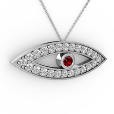 Ayn Kolye - Garnet ve pırlanta 14 ayar beyaz altın kolye (0.264 karat, 40 cm gümüş rolo zincir) #1mu2lgt