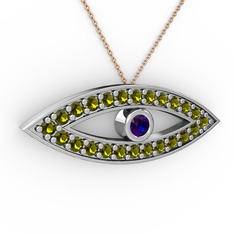Ayn Kolye - Lab safir ve peridot 18 ayar beyaz altın kolye (40 cm rose altın rolo zincir) #1n0rvo3
