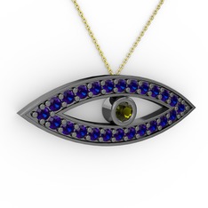 Ayn Kolye - Peridot ve lab safir 925 ayar siyah rodyum kaplama gümüş kolye (40 cm altın rolo zincir) #1nto89b