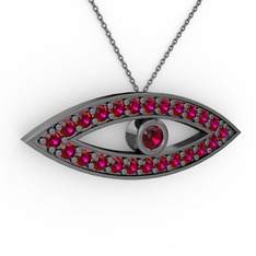 Rodolit garnet 925 ayar siyah rodyum kaplama gümüş kolye (40 cm gümüş rolo zincir)