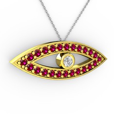 Beyaz zirkon ve rodolit garnet 18 ayar altın kolye (40 cm beyaz altın rolo zincir)