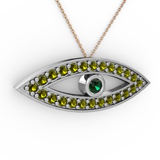 Yeşil kuvars ve peridot 925 ayar gümüş kolye (40 cm gümüş rolo zincir)