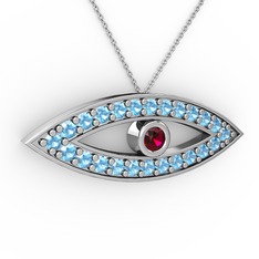 Ayn Kolye - Rodolit garnet ve akuamarin 8 ayar beyaz altın kolye (40 cm beyaz altın rolo zincir) #1p574p3