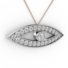 Swarovski ve pırlanta 14 ayar beyaz altın kolye (0.264 karat, 40 cm rose altın rolo zincir)