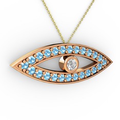 Ayn Kolye - Beyaz zirkon ve akuamarin 8 ayar rose altın kolye (40 cm altın rolo zincir) #1ptd14l