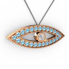 Ayn Kolye - Beyaz zirkon ve akuamarin 14 ayar rose altın kolye (40 cm gümüş rolo zincir) #1q17ql3