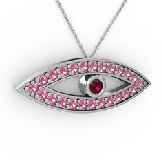 Ayn Kolye - Rodolit garnet ve pembe kuvars 8 ayar beyaz altın kolye (40 cm beyaz altın rolo zincir) #1q3ho4h