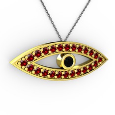 Ayn Kolye - Siyah zirkon ve garnet 18 ayar altın kolye (40 cm gümüş rolo zincir) #1q4kha9