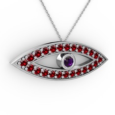 Ayn Kolye - Ametist ve garnet 925 ayar gümüş kolye (40 cm beyaz altın rolo zincir) #1qcu3x1