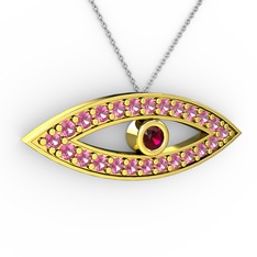 Rodolit garnet ve pembe kuvars 8 ayar altın kolye (40 cm beyaz altın rolo zincir)