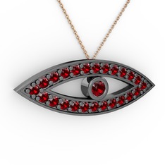 Ayn Kolye - Garnet 925 ayar siyah rodyum kaplama gümüş kolye (40 cm rose altın rolo zincir) #1r9hs6z