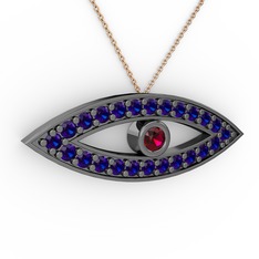 Ayn Kolye - Rodolit garnet ve lab safir 925 ayar siyah rodyum kaplama gümüş kolye (40 cm rose altın rolo zincir) #1rdm7t7