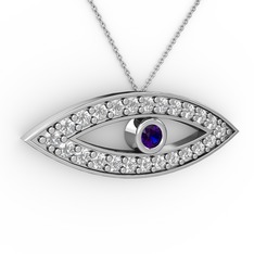 Ayn Kolye - Lab safir ve swarovski 8 ayar beyaz altın kolye (40 cm beyaz altın rolo zincir) #1rkla1q