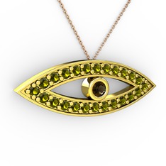 Ayn Kolye - Dumanlı kuvars ve peridot 925 ayar altın kaplama gümüş kolye (40 cm rose altın rolo zincir) #1rp766e