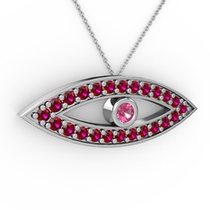 Ayn Kolye - Pembe kuvars ve rodolit garnet 925 ayar gümüş kolye (40 cm gümüş rolo zincir) #1s229uw