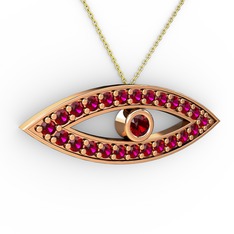 Ayn Kolye - Garnet ve rodolit garnet 14 ayar rose altın kolye (40 cm altın rolo zincir) #1sjmu35
