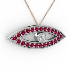 Ayn Kolye - Pırlanta ve rodolit garnet 8 ayar beyaz altın kolye (0.036 karat, 40 cm rose altın rolo zincir) #1t3hgzj