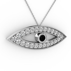Ayn Kolye - Siyah zirkon ve swarovski 8 ayar beyaz altın kolye (40 cm beyaz altın rolo zincir) #1t5lxju