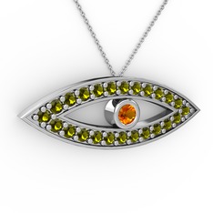 Ayn Kolye - Sitrin ve peridot 8 ayar beyaz altın kolye (40 cm beyaz altın rolo zincir) #1t83gtw