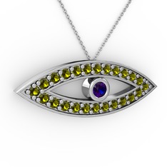 Ayn Kolye - Lab safir ve peridot 14 ayar beyaz altın kolye (40 cm beyaz altın rolo zincir) #1tcup5b