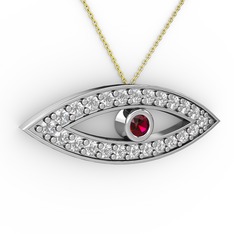 Ayn Kolye - Rodolit garnet ve swarovski 18 ayar beyaz altın kolye (40 cm altın rolo zincir) #1tqdc8t